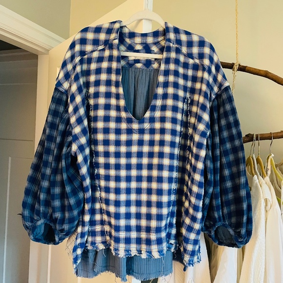 RESERVED!!! Free people Solstice Plaid cotton gauze top - oversized L - Picture 3 of 8